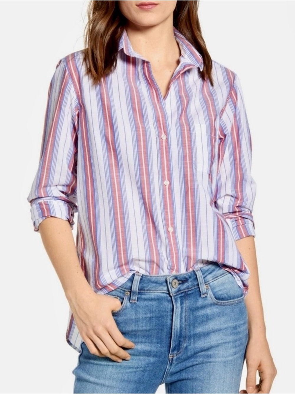 Grayson X Frank & Eileen The Hero Button Down Shirt Blue White Red Stripes Sz M